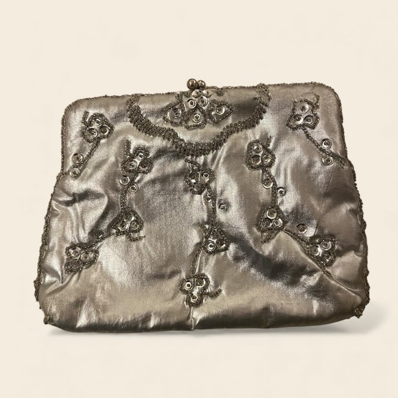 Vintage Beaded Evening Clutch Silver Formal Made in Japan